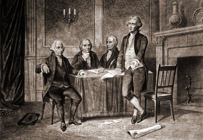 एडम्स, हैमिल्टन और जेफरसन के साथ गवर्नर मॉरिस (1752-1816)। द्वारा अज्ञात कलाकार