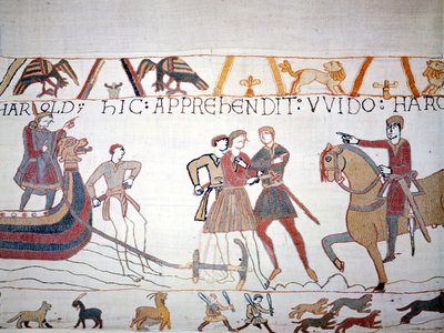 हेरोल्ड II (1022 - 1066) नॉर्मंडी में उतरा जहां उसे विलियम I द कॉन्करर (1027 - 1087) ने पकड़ लिया। बेयुक्स टेपेस्ट्री, जिसे क्वीन मैथिल्डे की कढ़ाई के रूप में जाना जाता है द्वारा अज्ञात कलाकार