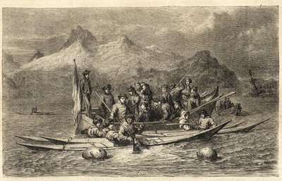 हार्प सील हंट - ग्रीनलैंड में सील हंट - "द इलस्ट्रस यूनिवर्स" से उत्कीर्णन 1866 द्वारा अज्ञात कलाकार
