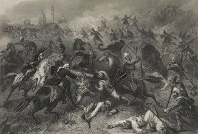 कानपुर से पहले विद्रोहियों पर हमला करने वाला हैवलॉक का स्तंभ' द्वारा अज्ञात कलाकार