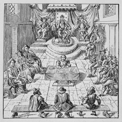 हेनरी III (1551 - 1589) ने 1576 में ब्लोइस में एस्टेट्स जेनेल्स को धारण किया - "" में 1562 से 1586 तक फ्रांस की आपदाओं का प्रतिनिधित्व करने वाले 39 आंकड़ों का संग्रह"; लुई पेरिन इंप्रिमरी द्वारा अज्ञात कलाकार