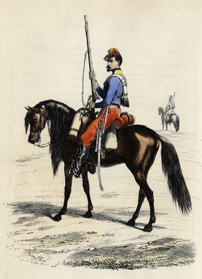 घोड़े की पीठ पर अफ्रीका के हंटर, 1831 में गठित रेजिमेंट और 1832 में अल्जीरिया में मौजूद, लियोन गैलिबर्ट द्वारा "ल'अल्जीरी एंसीन एट मॉडर्न" में द्वारा अज्ञात कलाकार