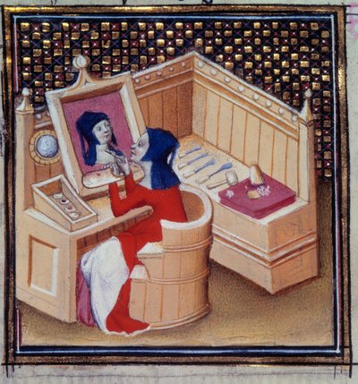इया (मार्सिया डी साइज़िक), एक रोमन चित्रकार, जियोवानी बोकासियो (बोकासियो) (1313-1373) द्वारा "" डी मुलिएरीबस क्लैरिस "" (डेस क्लेयर एट रईस फीमेल्स) "" से अपना लघु चित्र चित्रित करता है। द्वारा अज्ञात कलाकार