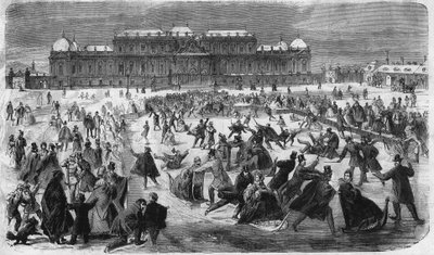 1864 में वियना में बेल्वेडियर स्क्वायर पर आइस स्केटिंग। द्वारा अज्ञात कलाकार