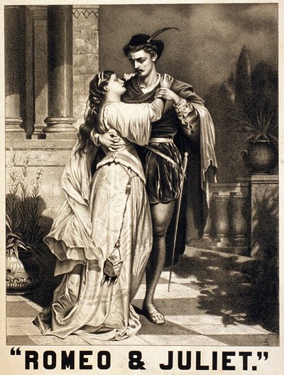 रोमियो और जूलियट पर शेक्सपियर द्वारा चित्रण। लिथोग्राफी, लगभग 1880। द्वारा अज्ञात कलाकार