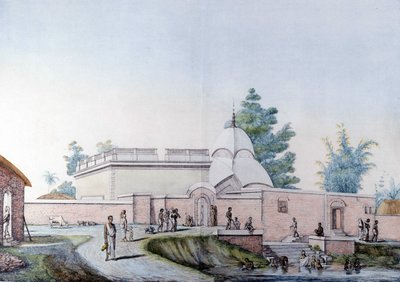 भारतीय संस्कृति और सभ्यता: भारत के कलकत्ता (या कालकाता) में हुगली नदी में स्नान। उत्कीर्णन 1808। द्वारा अज्ञात कलाकार