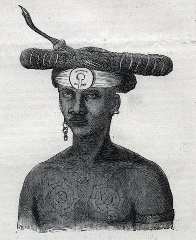 न्यू गिनी (न्यू गिनी) के स्वदेशी लोग: अरफाक पर्वत के निवासी। "" ल 'विश्वविद्यालयों के शानदार" में उत्कीर्णन द्वारा अज्ञात कलाकार