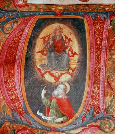 ईजेचिल के प्रतिनिधित्व के साथ प्रारंभिक पत्र वी (लघु .) द्वारा अज्ञात कलाकार