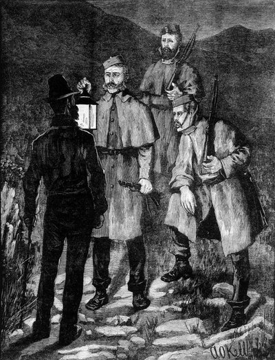 एक संदिग्ध को नियंत्रित करने वाली आयरिश पुलिस गश्ती (1881)। द्वारा अज्ञात कलाकार