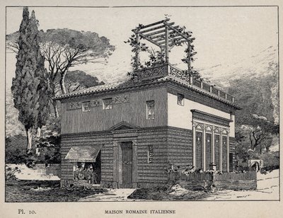 इटालियन रोमन हाउस - मिस्टर चार्ल्स गार्नियर द्वारा "1889 की सार्वभौमिक प्रदर्शनी में मानव निवास का इतिहास" में 1889 का उत्कीर्णन - लाइब्रेरी सेंट्रेल डेस बीक्स-आर्ट्स पेरिस 1889 द्वारा अज्ञात कलाकार
