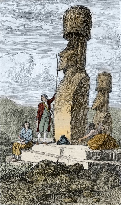 अपनी एशियाई यात्रा के दौरान ईस्टर द्वीप पर जीन-फ्रेंकोइस गैलाउप, कॉम्टे डी ला पेरोस अंग्रेजी नेविगेटर और एक्सप्लोरर द्वारा अज्ञात कलाकार