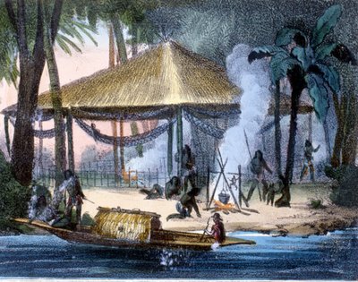 इक्वाडोर में जिवरोस इंडियंस। उत्कीर्णन 1846-48। द्वारा अज्ञात कलाकार
