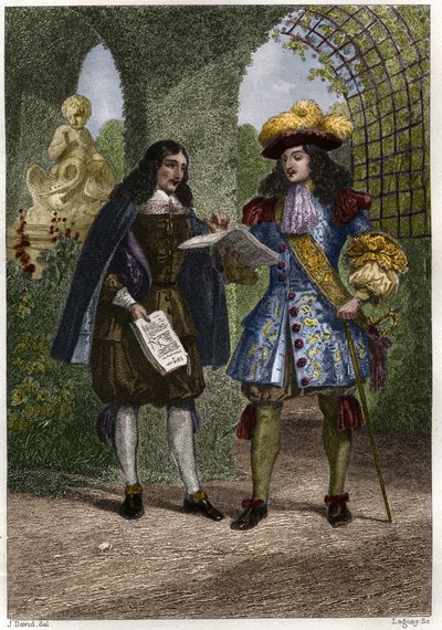 जॉन द बैपटिस्ट (जीन-बैप्टिस्ट) कोलबर्ट (1619-1683) लुई XIV, फ्रांस के राजा और नवरे (1638-1715) के साथ। 19वीं सदी की नक्काशी। निजि संग्रह। द्वारा अज्ञात कलाकार