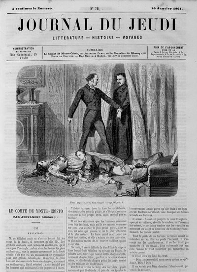 मोंटे क्रिस्टो की गिनती (मोंटे क्रिस्टो) - 20/01/1861 के "" ले जर्नल डु गुरुवार "" में द्वारा अज्ञात कलाकार