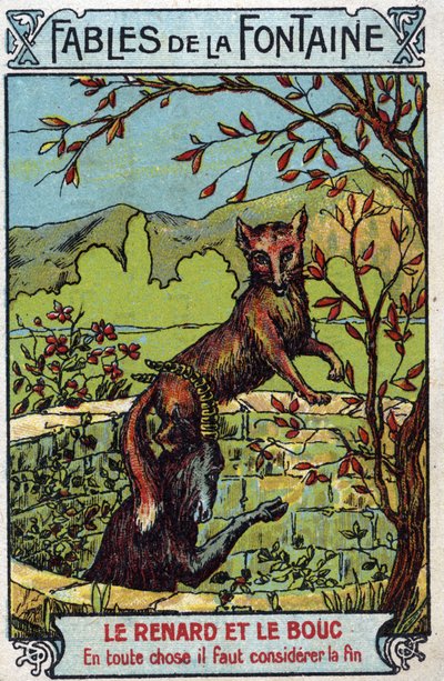 Le Fox et le Bouc - Fables by Jean de La Fontaine (1621-95) - 19वीं सदी के अंत की क्रोमोलिथोग्राफी निजी संग्रह द्वारा अज्ञात कलाकार