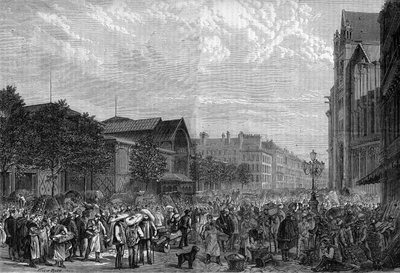 1878 में पेरिस में लेस हॉल्स सेंट्रल। द्वारा अज्ञात कलाकार