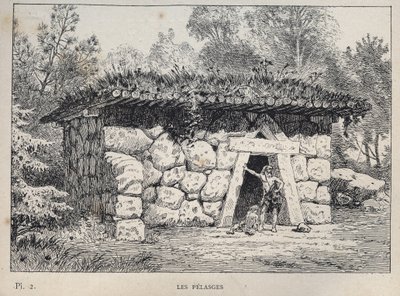 Les Pelasges (Pelasgians) - मिस्टर चार्ल्स गार्नियर द्वारा "1889 की सार्वभौम प्रदर्शनी में मानव निवास का इतिहास" में 1889 का उत्कीर्णन - लाइब्रेरी सेंट्रेल डेस बीक्स-आर्ट्स पेरिस 1889 द्वारा अज्ञात कलाकार