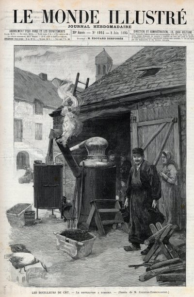 Les bouilleurs de cru - 1895 में पेरिस में घरेलू आसवन - 1895 के "Le Monde Illustré" "n ° 1993 में उत्कीर्णन द्वारा अज्ञात कलाकार