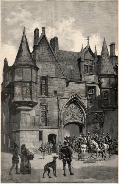 IV arrondissement a l'epoque de la Reine Margot में पेरिस में L'hotel de Sens - फ्रांस के मार्गरेट के समय पेरिस में Hotel de Sens का बाहरी दृश्य (1553-1615) द्वारा अज्ञात कलाकार