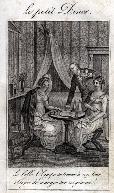 थोड़ा रात का खाना। ओलम्पे डी गॉजेस (1748-1793), पत्रों की फ्रांसीसी महिला और सेलीन के साथ क्रांतिकारी उसकी एक दोस्त। द्वारा अज्ञात कलाकार