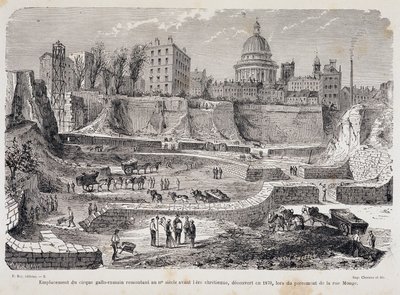 ईसाई युग से पहले तीसरी शताब्दी के गैलो-रोमन सर्कस का स्थान, 1870 में रुए मोंगे की ड्रिलिंग के दौरान खोजा गया था द्वारा अज्ञात कलाकार