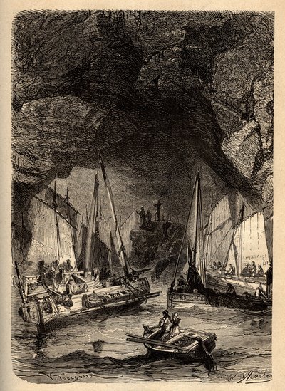 MORGAT'S CAVES - Morgat की समुद्री गुफाएँ - Finistere - brittany - "" PATRIE" में उत्कीर्णन - DESCRIPTION PECTURESSE DE LA FRANCE EN 6 volues by Lucien HUARD - अंत 19वीं सदी द्वारा अज्ञात कलाकार