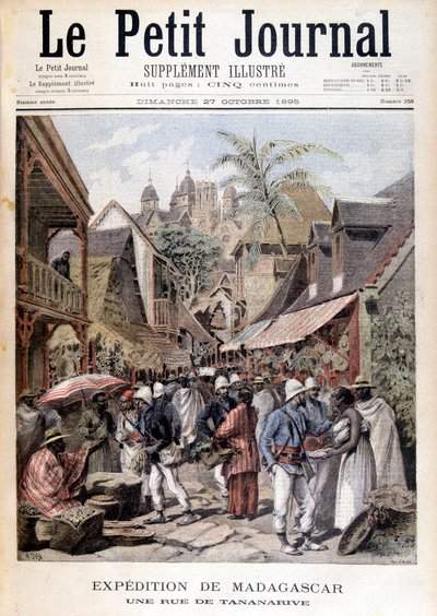 मेडागास्कर अभियान: तानानारिव में एक सड़क - 27/11/1895 के "ले पेटिट जर्नल" में द्वारा अज्ञात कलाकार