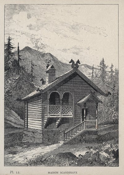 मैसन स्कैंडिनेवियन (स्कैंडिनेवियन हाउस) - 1889 की उत्कीर्णन "1889 की सार्वभौमिक प्रदर्शनी में मानव निवास का इतिहास, श्री चार्ल्स गार्नियर द्वारा - ललित कला पेरिस 1889 का केंद्रीय पुस्तकालय द्वारा अज्ञात कलाकार