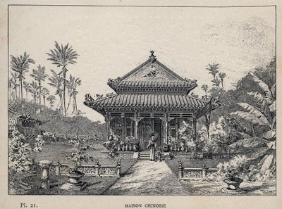 चीनी घर - (चीनी घर) - 1889 की उत्कीर्णन "1889 की सार्वभौमिक प्रदर्शनी में मानव निवास का इतिहास, श्री चार्ल्स गार्नियर द्वारा - लाइब्रेरी सेंट्रेल डेस बीक्स-आर्ट्स पेरिस 1889 द्वारा अज्ञात कलाकार