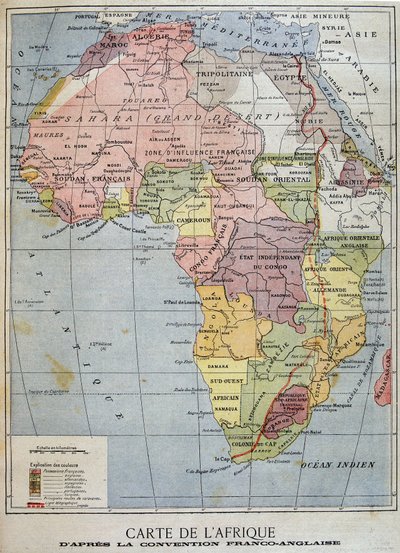 फ्रेंको-इंग्लिश कन्वेंशन के अनुसार अफ्रीका का नक्शा - 09/04/1899 के "ले पेटिट जर्नल" में द्वारा अज्ञात कलाकार