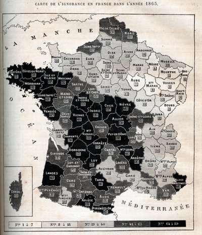 1865 में फ्रांस में अज्ञानता का नक्शा - द्वारा अज्ञात कलाकार