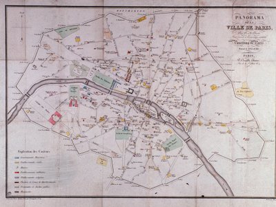 1840 में पेरिस शहर का नक्शा। द्वारा अज्ञात कलाकार