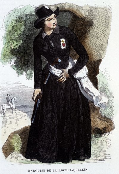मार्क्विस डे ला रोशेजाक्वेलिन (या ला रोशेजेकलीन) (1772 - 1857) (छाती पर वेंडीन्स का प्रतीक चिन्ह), 19वीं शताब्दी का उत्कीर्णन द्वारा अज्ञात कलाकार