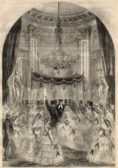 बैरन अल्फोंस डी रोथ्सचाइल्ड (1827-1905) और लियोनोरा डी रोट्सचाइल्ड (1837-1911) का विवाह। मैरी ने फर्श पर एक पेय फेंकना सीखा, यहूदी विवाह के अंतिम चरण को "टूटा हुआ कांच" कहा जाता है। मार्च के "" द इलस्ट्रेटेड लंदन न्यूज "" में  द्वारा अज्ञात कलाकार