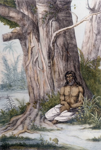 एक पेड़ के पैर पर ध्यान, भारत। द्वारा अज्ञात कलाकार