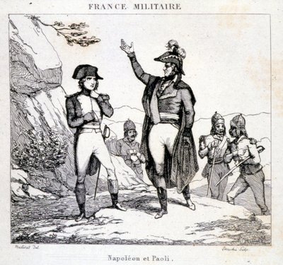 नेपोलियन बोनापार्ट और पास्कल या पास्कल पाओली (1725 - 1807) की बैठक, पैट्रियट कोर्सिका। 19वीं सदी की नक्काशी। द्वारा अज्ञात कलाकार