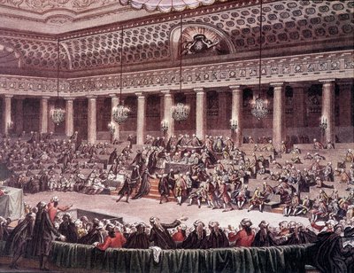 विशेषाधिकारों के उन्मूलन के लिए 4 अगस्त 1789 की रात को संविधान सभा की बैठक द्वारा अज्ञात कलाकार