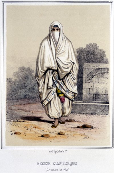 19वीं सदी के उत्तरार्ध के दौरान अल्जीयर्स में शहर की पोशाक में मूरिश महिला. द्वारा अज्ञात कलाकार