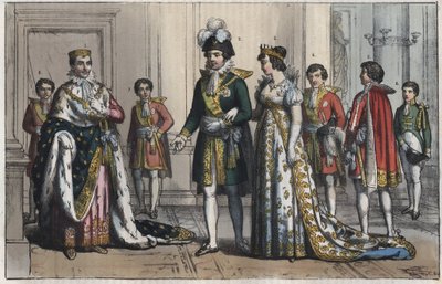 नेपोलियन बोनापार्ट (1769-1821), इटली के राजा के रूप में - वायसराय (वायसराय) - एक वायसराय की पत्नी - बटलर - लॉर्ड चेम्बरलेन - पेज-बॉय - इक्वेरी - समारोहों के मास्टर - ब्रह्मांड के सभी लोगों के रीति-रिवाजों और रीति-रिवाजों से उत्कीर्णन। या सरकार का इतिहास, द्वारा अज्ञात कलाकार