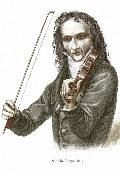 निकोलो पगनिनी (1782 - 1840) अपने स्ट्राडिवेरियस (इतालवी लुथियर एंटोनियो स्ट्राडिवरी द्वारा निर्मित वायलिन) पर खेलता है। द्वारा अज्ञात कलाकार