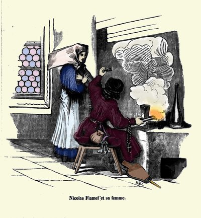 निकोलस फ्लेमल (1330 - 1418) अपनी पत्नी के साथ। द्वारा अज्ञात कलाकार