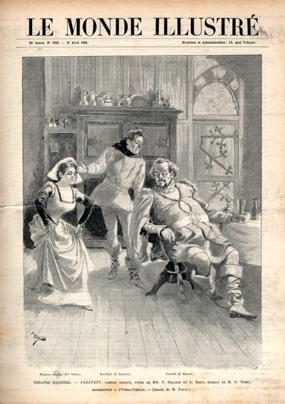 ओपेरा "" फालस्टाफ "" ग्यूसेप वर्डी (1813-1901) द्वारा, एरिगो (या एनरिको) बोइटो द्वारा तीन-एक्ट गीत कॉमेडी, 1894 में विक्टर मौरेल, मैरी डेलना और पॉल फ्लेरेट (बार्नोल्ट) (1844) के साथ पेरिस ओपेरा कॉमिक में प्रस्तुत किया गया था। -1900) - & द्वारा अज्ञात कलाकार