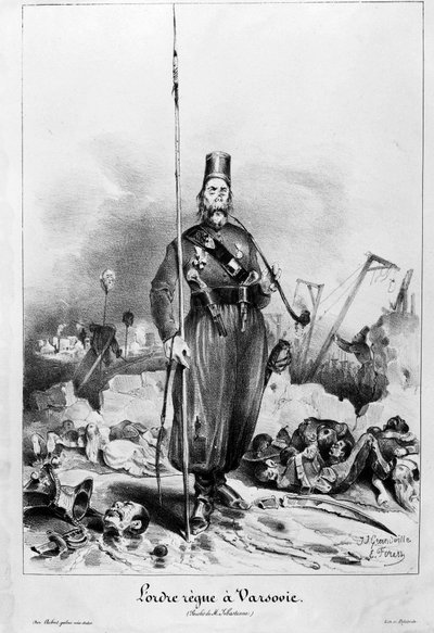 वारसॉ में आदेश शासन करता है। मार्शल सेबेस्टियानी डे ला पोर्टा (1772-1851) (लुई फिलिप के मंत्री और राजदूत) के शब्दों पर ग्रैंडविले और वन का कार्टून। द्वारा अज्ञात कलाकार