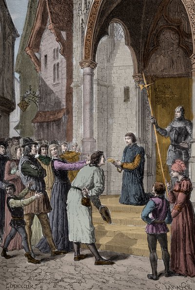 पर्किन वारबेक (c1474-1499) फ्लेमिश नपुंसक; रिचर्ड होने का दावा, यॉर्क के ड्यूक, एडवर्ड चतुर्थ के बेटों में से दूसरे - वेस्टमिंस्टर हॉल, लंदन के बाहर अपना स्वीकारोक्ति पढ़ना द्वारा अज्ञात कलाकार