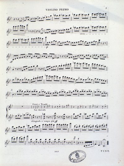 कल्लीवोडा द्वारा overture n°11 के पहले वायलिन के संगीत स्कोर का पृष्ठ द्वारा अज्ञात कलाकार