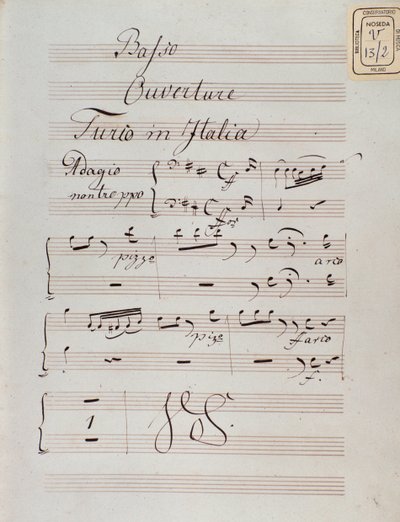 इटली में तुर्क के ओवरचर के संगीत स्कोर का पृष्ठ द्वारा Gioacchino Rossini द्वारा अज्ञात कलाकार