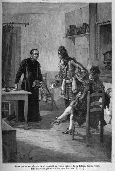 पेरिस, कॉन्वेंट ऑफ द जेसुइट्स (अब शारलेमेन कॉलेज): पेरे मिशेल ले टेलियर (1643-1719), फ्रांस के राजा लुई XIV के जेसुइट कन्फेसर। 19वीं सदी की नक्काशी। जूल्स मिशेले द्वारा "हिस्टॉयर डी फ्रांस" में द्वारा अज्ञात कलाकार