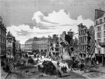पेरिस, रुए डे रेउमुर के उद्घाटन के लिए विध्वंस रुए डे ला पैक्स। 1868. 19वीं सदी की नक्काशी। द्वारा अज्ञात कलाकार