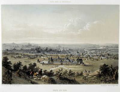 1620 में पेरिस, बट्टे चाउमोंट से लिया गया सामान्य दृश्य - लिथोग्राफी द्वारा अज्ञात कलाकार