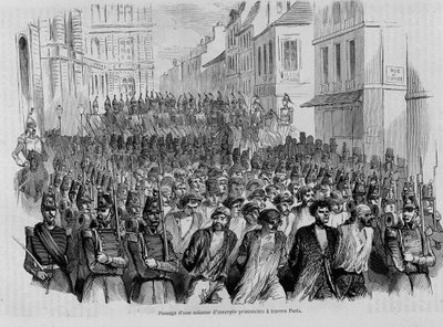 पेरिस के माध्यम से कैदी विद्रोहियों के एक स्तंभ को पारित करना, 1848 की क्रांति द्वारा अज्ञात कलाकार